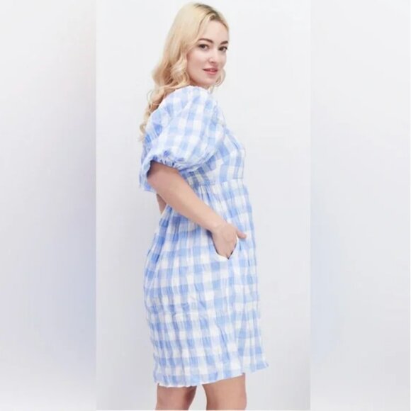 Kourt Blue Gingham Babydoll Dress - Picture 4 of 7